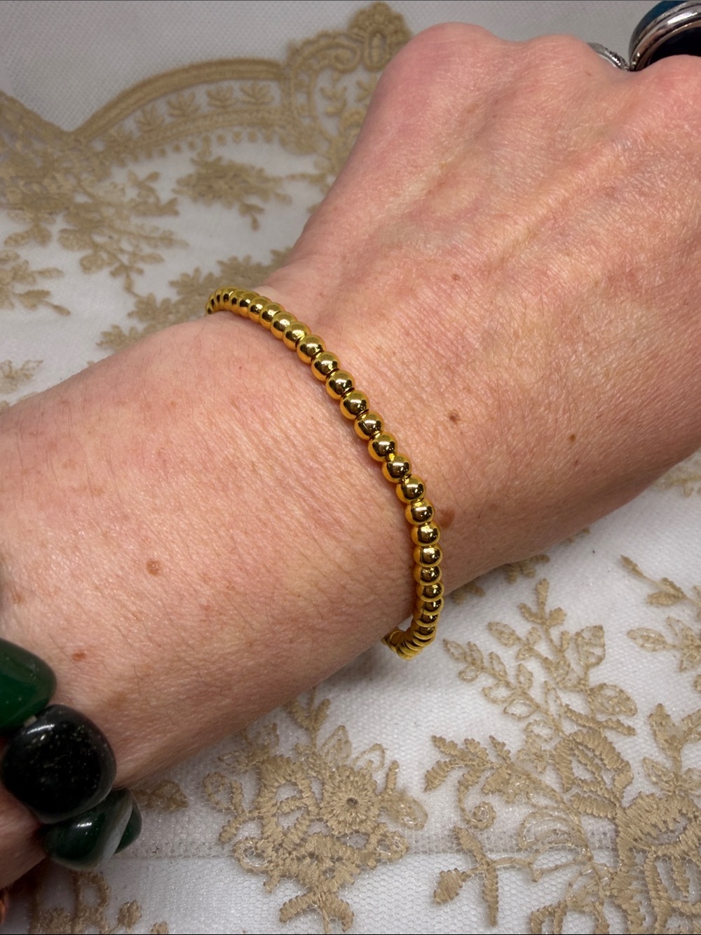 18K Marked Gold Globe Bead Bracelet 8” Unisex Old Money Estate